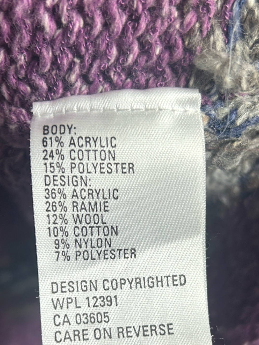 Northern Isles Vintage Purple Fair Isle Zip-Up Women's Sweater Size L - Picture 7 of 10